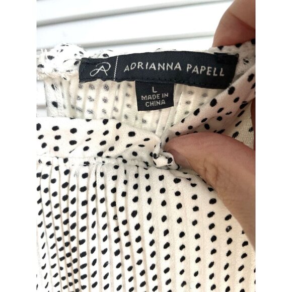 Adrianna Papell White Blouse with Black Polk-a-Dots Flowy Womens Sz L - Picture 3 of 7